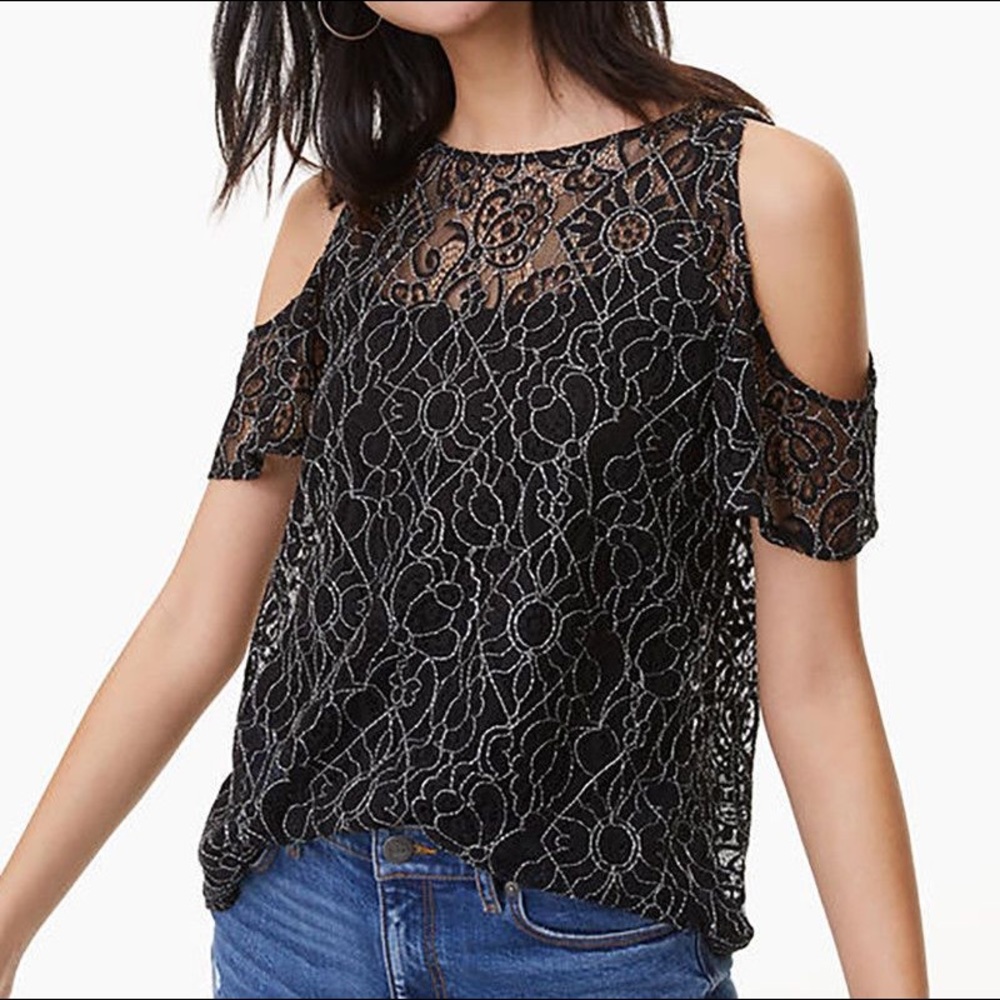 LOFT – Black Cold-Shoulder Lace Over-Shirt